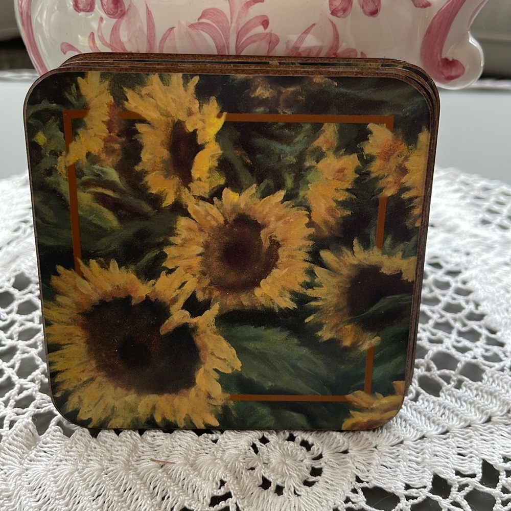 Vintage Set of 4 sunflower pimpernel coasters